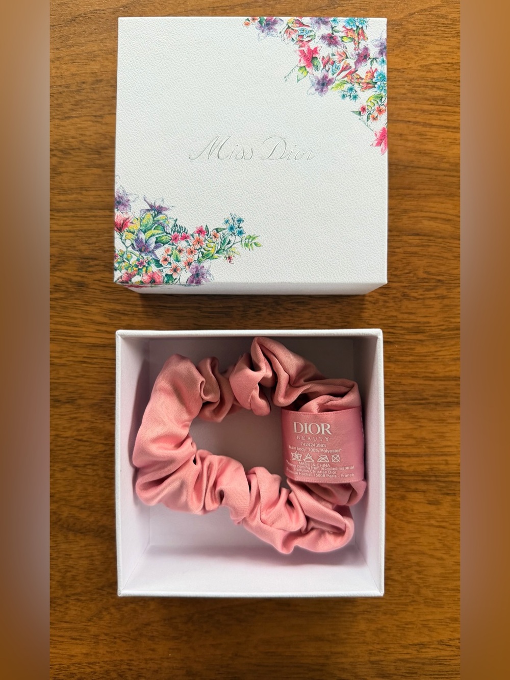 NEW Dior Miss Dior Blush Pink Scrunchie In Miss Dior Flowered Box Set